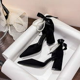 Women's Chunky Black Versatile Fashion Mid High Heels